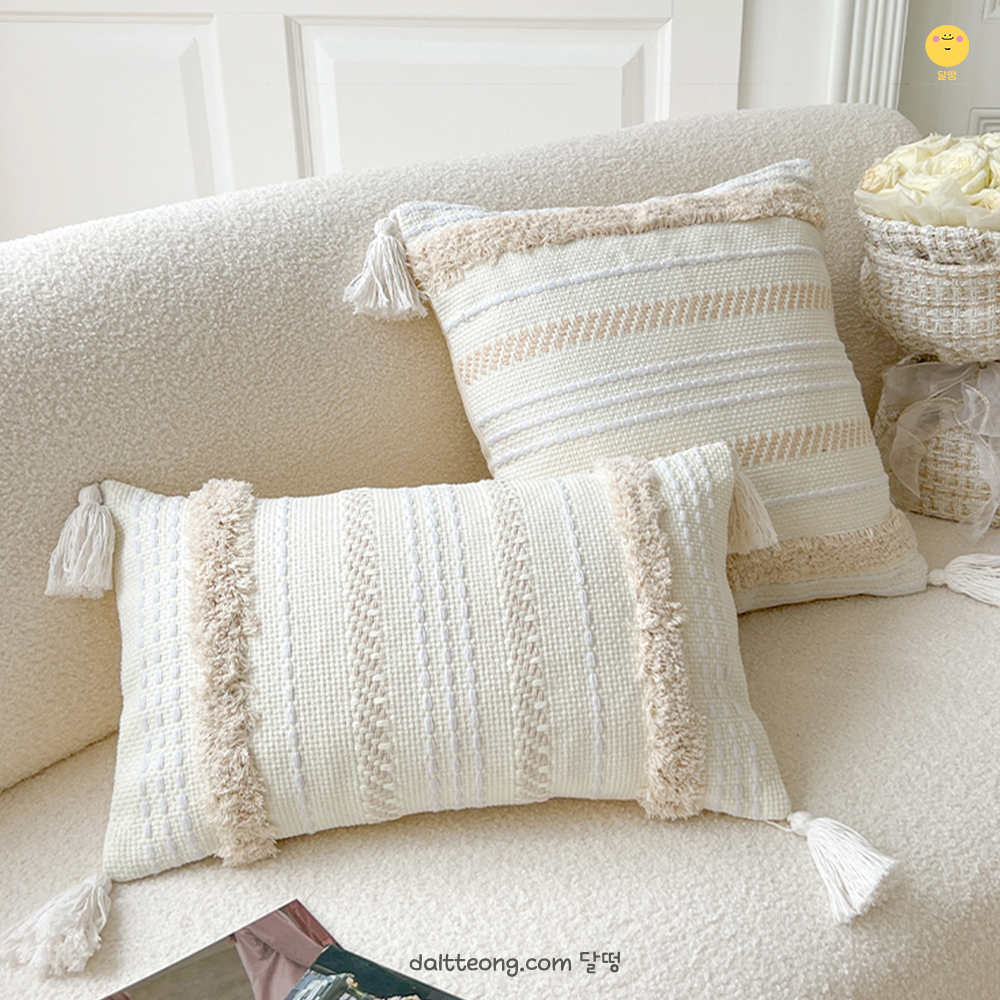 달떵 모던 북유럽 스트라이프 터프트 쿠션 커버 거실 예쁜 고급 패브릭