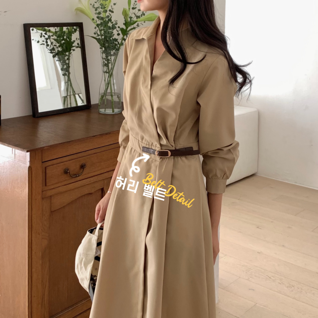 가을 랩원피스 트렌치 카라 랩 롱 원피스 하객룩