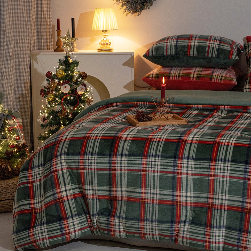 겨울 극세사이불 체크 크리스마스 알러지케어 양면 차렵이불 SS