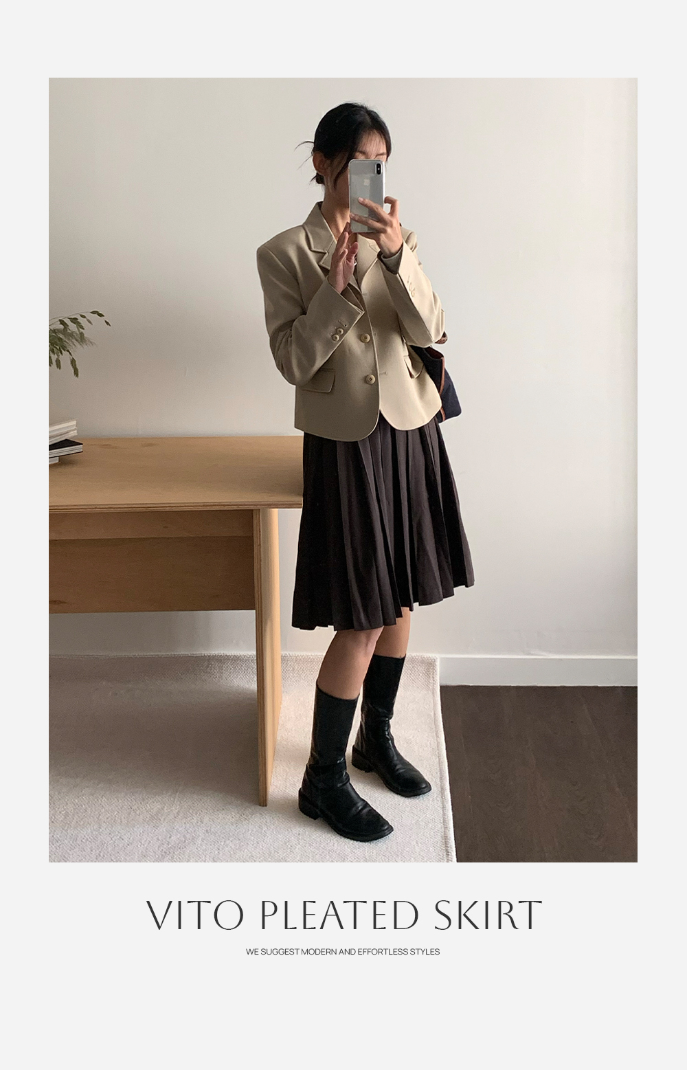 [SALE]Vito pleated skirt가을/봄/플리츠스커트/미디스커트/스커트/하객룩/프레피룩/유럽여행/일본여행/가을여행룩 상세 이미지 1