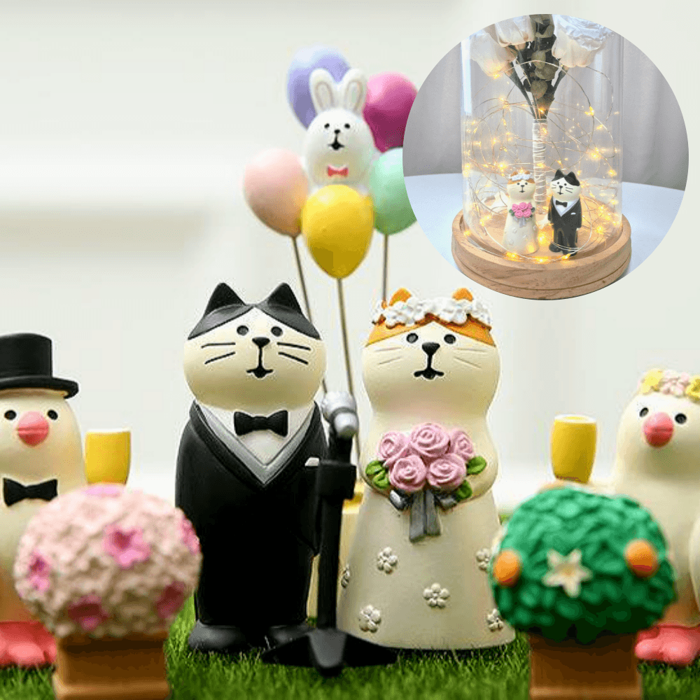 신랑 신부 인형 피규어 세트 고양이 선물 결혼 신혼 부케돔 - 상품 이미지