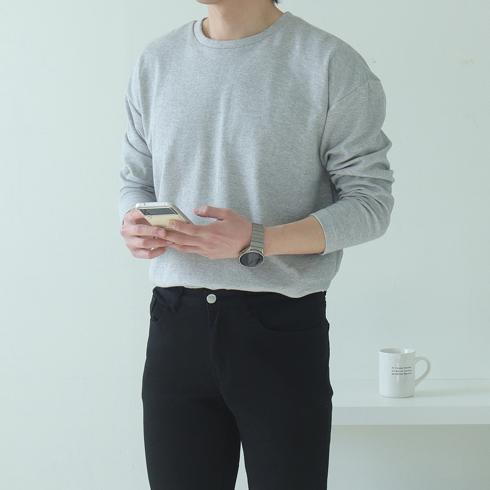 1+1 남자 긴팔티 오버핏 빅사이즈 무지 흰색 이너 티셔츠 - 상세 이미지 4