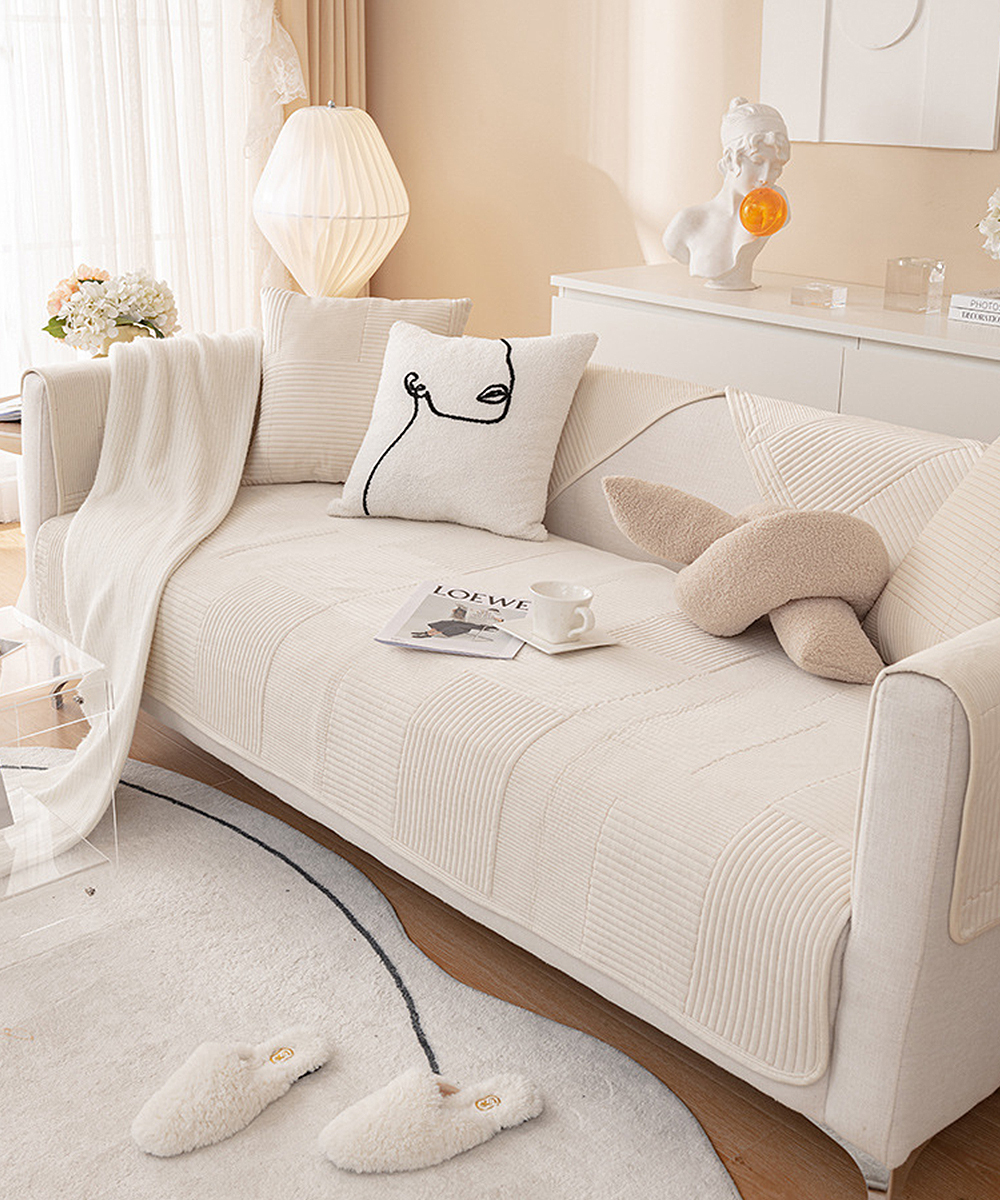 겨울 극세사 쇼파패드 넓은 2 3인용 논슬립 돌 흙 소파토퍼 매트 깔개 라인화이트 90x160
