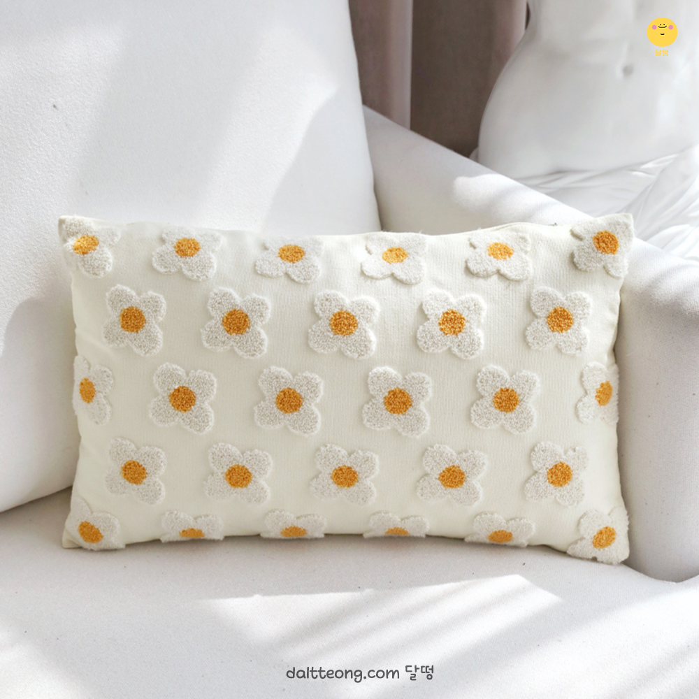 달떵 화이트 플라워 자수 직사각 쿠션 커버 거실 쇼파쿠션 인테리어