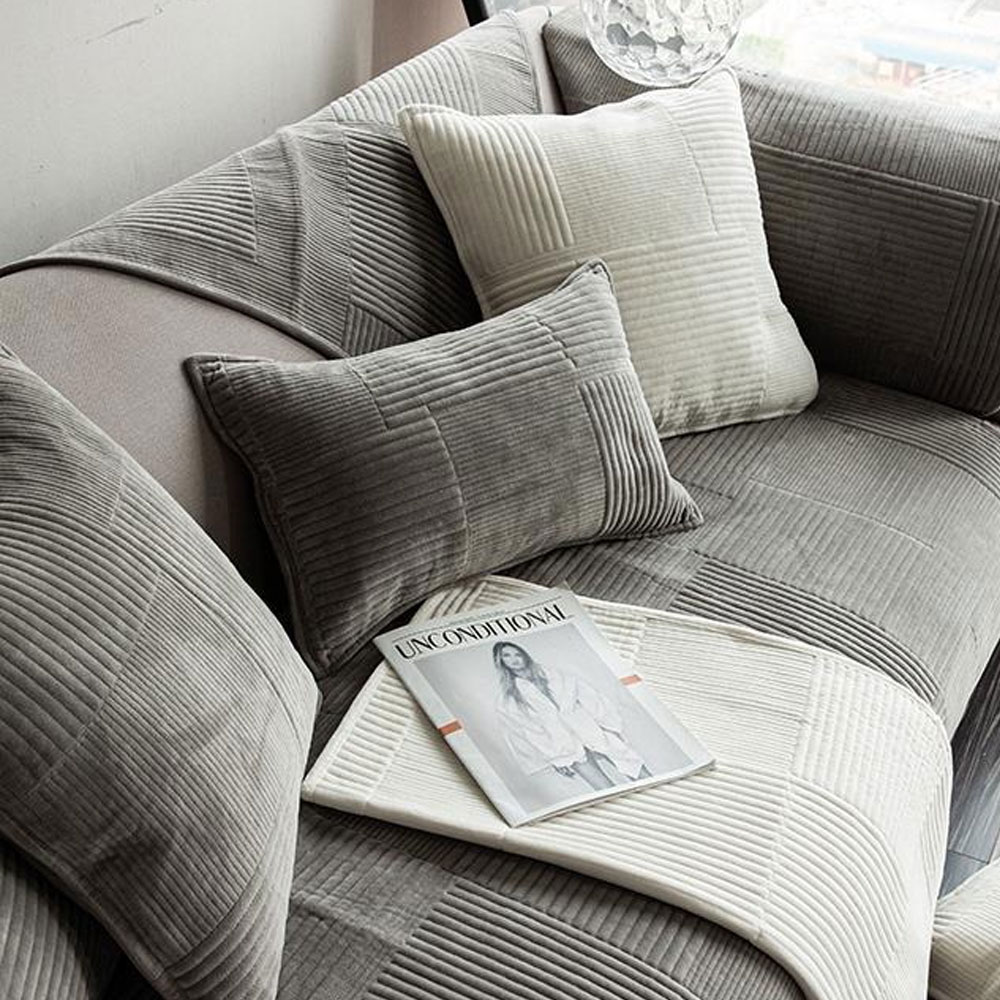 겨울 넓은 쇼파패드 6인용 극세사 논슬립 돌 흙 소파토퍼 방석 깔개 라인화이트 90x280