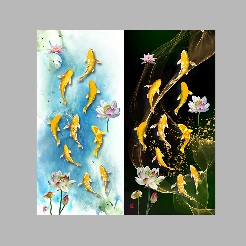 폭포 황금잉어 구어도 돈들어오는 그림 승진 합격 운이 좋은 풍수 인테리어 중형95x43cm - 상세 이미지 3