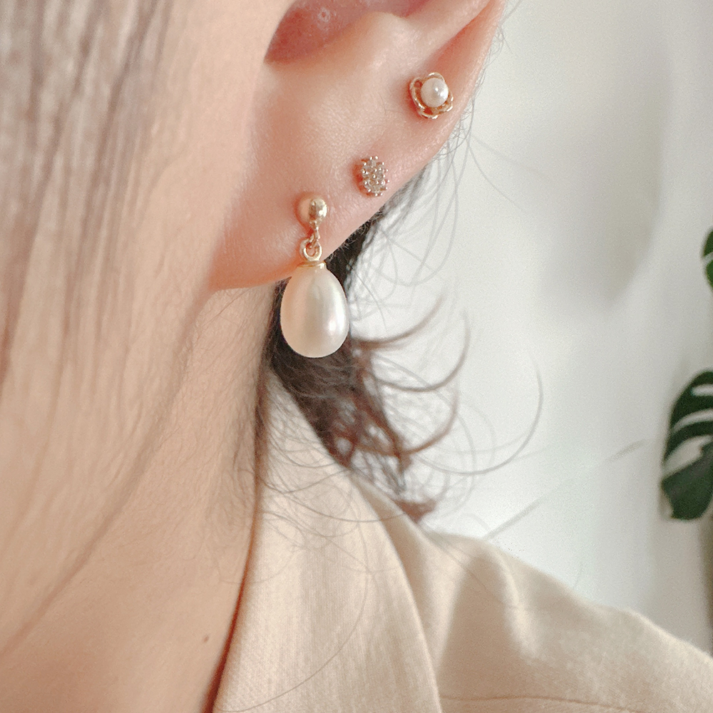 14K 물방울 담수 진주 미니 드롭 귀걸이