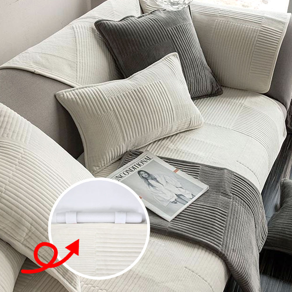 겨울 넓은 쇼파패드 2 3인용 극세사 돌 소파토퍼 논슬립 방석 깔개 커버 라인화이트 90x160