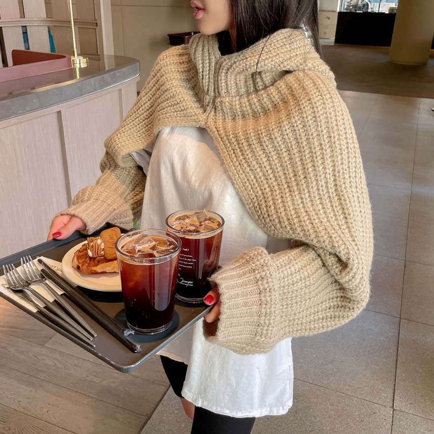후드넥워머 스웨터 레이어드 목도리 목토시 니트 긴팔 숄 모자 바라클라바 옷잘입는센스 여성 - 상품 이미지