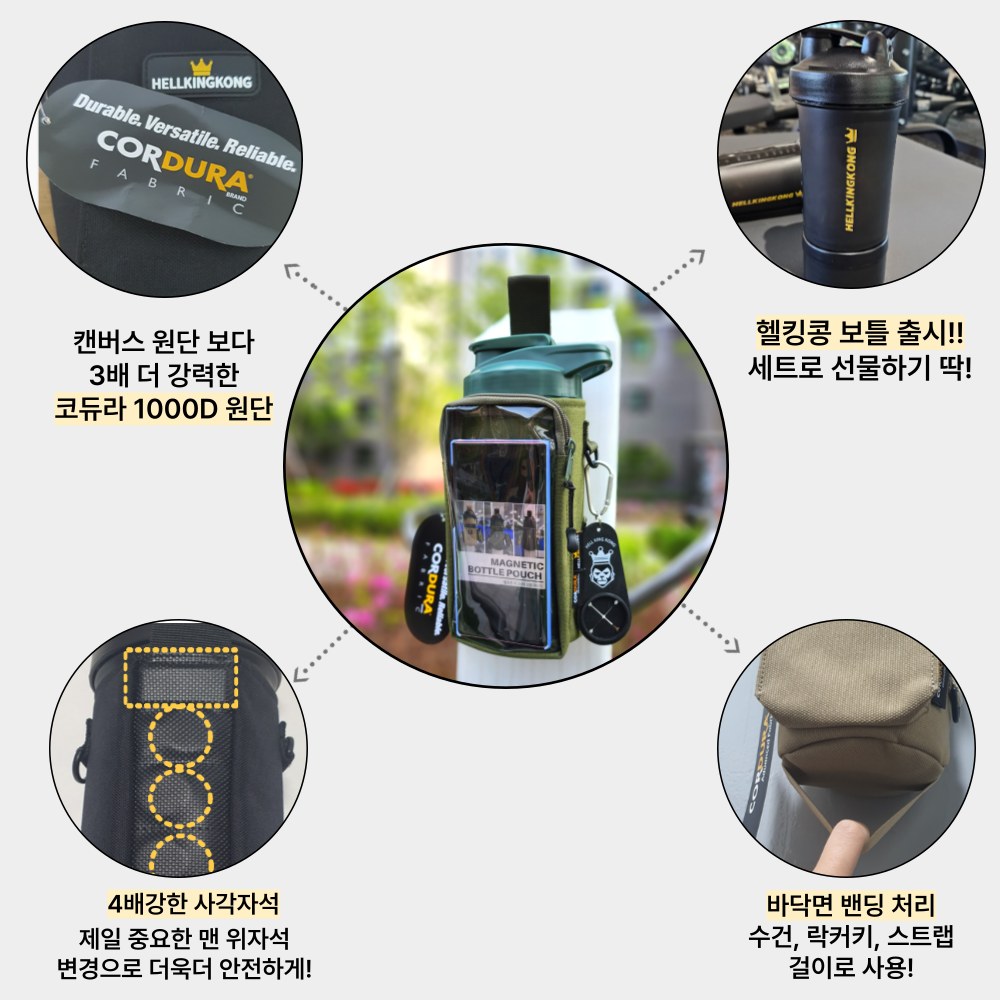 헬킹콩 투명 마그네틱 보틀 파우치 헬스 자석 홀더 물병 가방 물통 커버 텀블러 - 상세 이미지 3