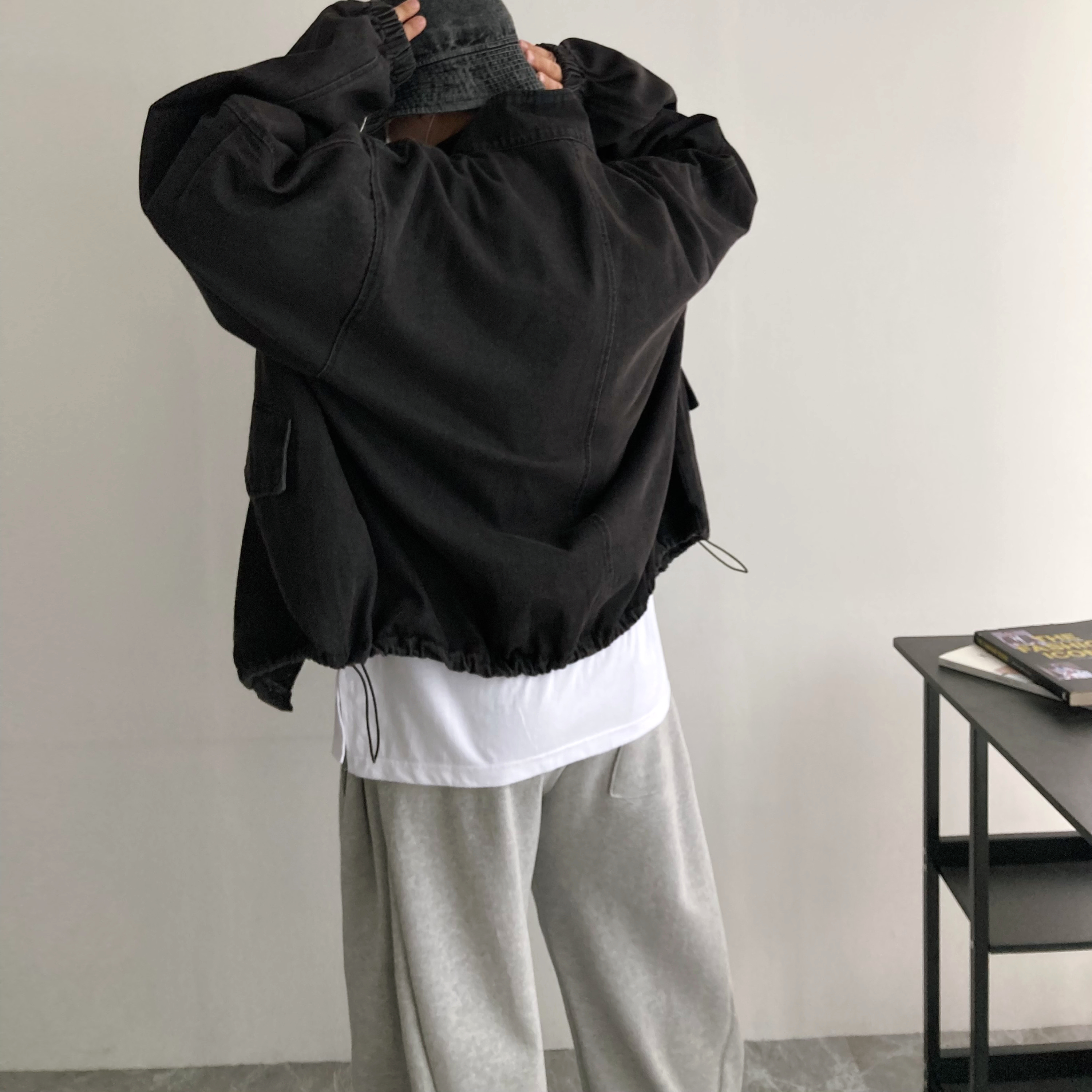 남자 야상점퍼 데님 워싱 스트링 오버핏 야상 청자켓 이미지 3