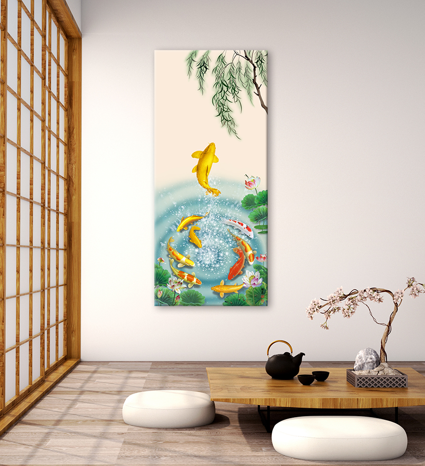 폭포 황금잉어 구어도 돈들어오는 그림 승진 합격 운이 좋은 풍수 인테리어 중형95x43cm - 상세 이미지 5