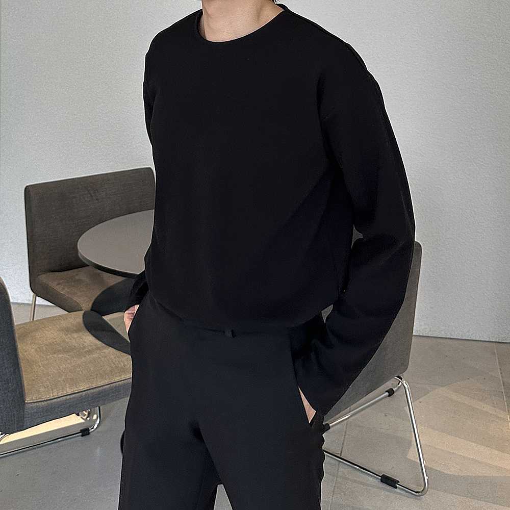 남자 긴팔티 오버핏 코듀로이 흰색 보트넥 티셔츠 - 상세 이미지 2