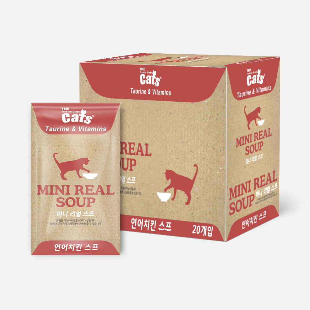 더캣츠 미니리얼스프 고양이죽 유동식 습식 사료 간식 치킨+연어, 40g, 20개 - 상품 이미지