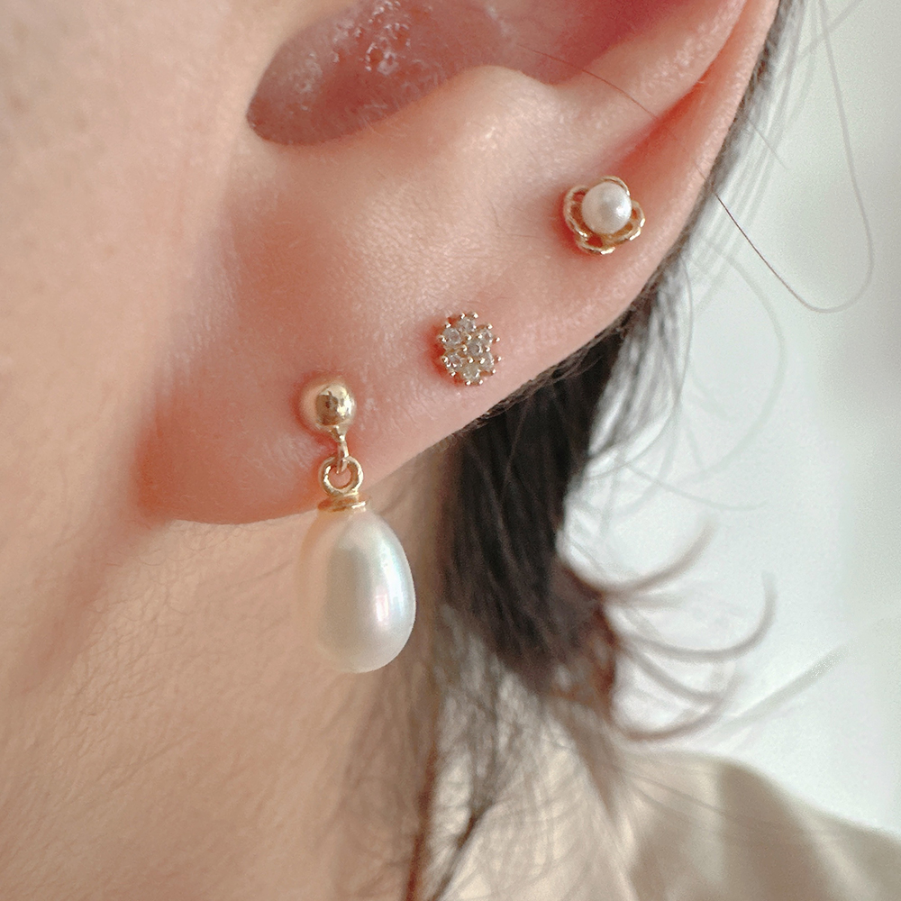 14K 물방울 담수 진주 미니 드롭 귀걸이