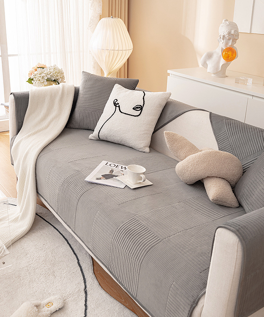 겨울 극세사 쇼파패드 넓은 2 3인용 논슬립 돌 흙 소파토퍼 매트 깔개 라인화이트 90x160