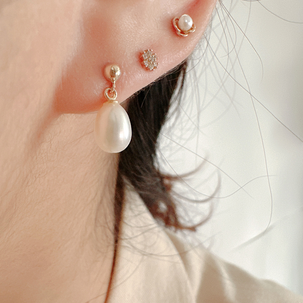 14K 물방울 담수 진주 미니 드롭 귀걸이