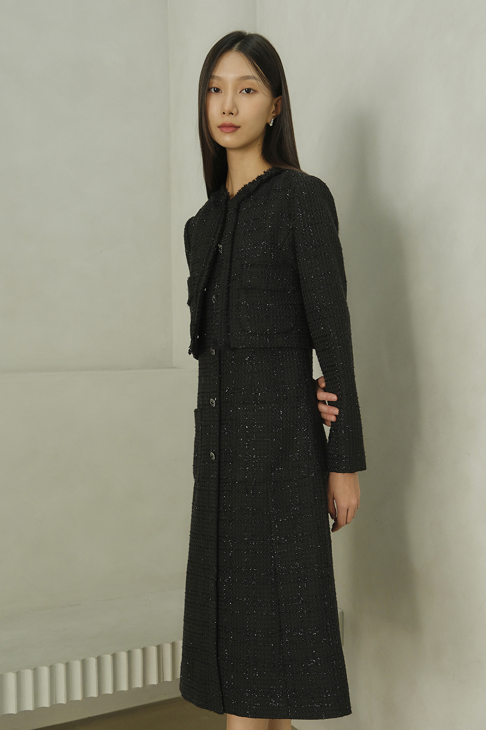 JANE Long sleeve Tweed Set-up_black - 상세 이미지 2