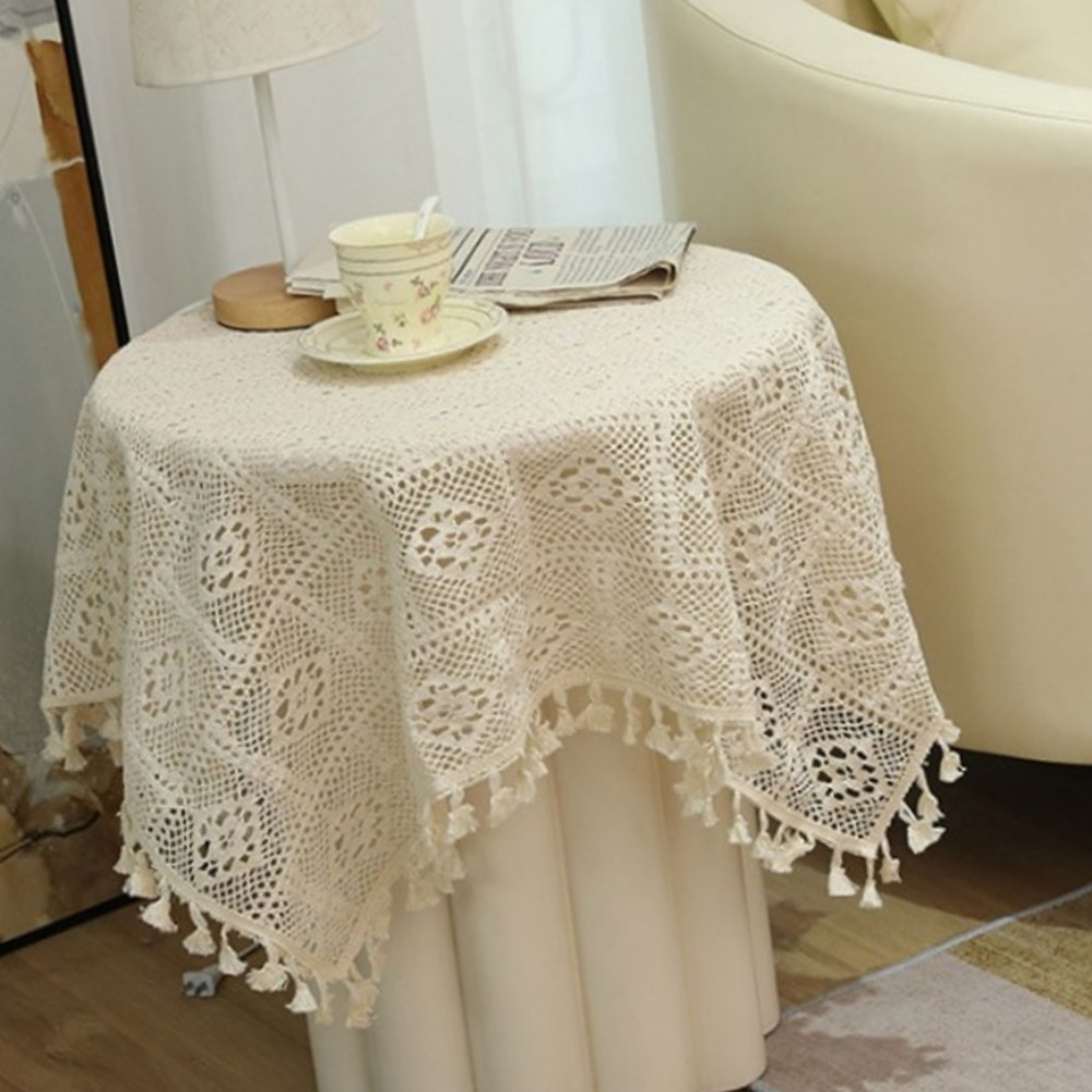 90x90cm 빈티지 식탁보 레이스 테이블보 커버 베이지 식탁보