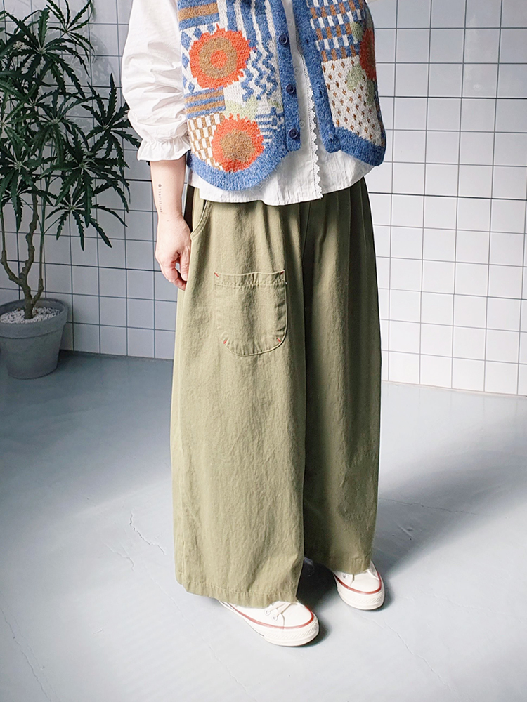 (무배) 고무밴딩 포켓 와이드 면 팬츠 - 상품 이미지