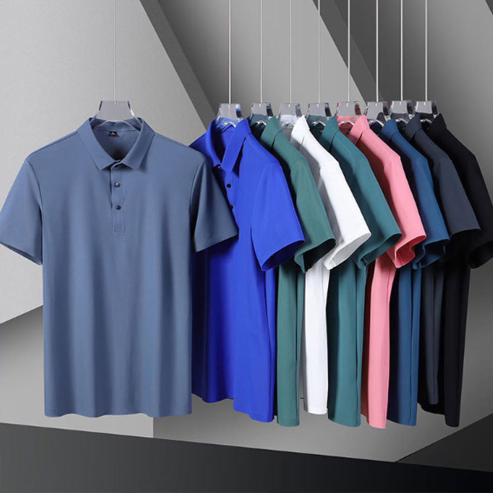 M-5XL 남자 카라 티셔츠 남성 티 봄 가을 반팔 무지 데일리 중년 기능성 쿨 빅사이즈 - 상품 이미지