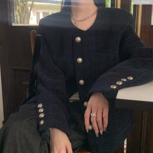 비엘 트위드 오버핏 노카라 자켓 (네이비) 봄 가을 라운드 루즈핏 포켓 ... 착용 후기 | 사이즈/핏 총정리 - 상품 이미지 2