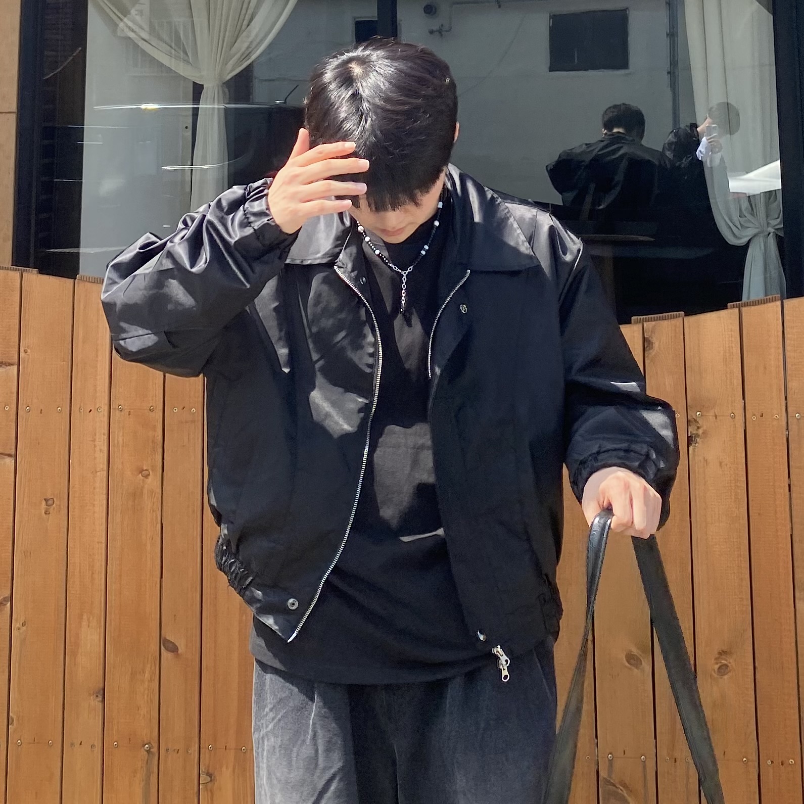 남자 블루종 자켓 크롭 집업 야상 오버핏 - 상세 이미지 4