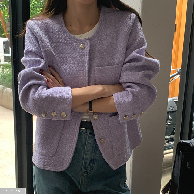 랜드 트위드 노카라 라운드 루즈핏 자켓 2col 가을 봄 하객 오버핏 포켓 제이플로우 이미지 8