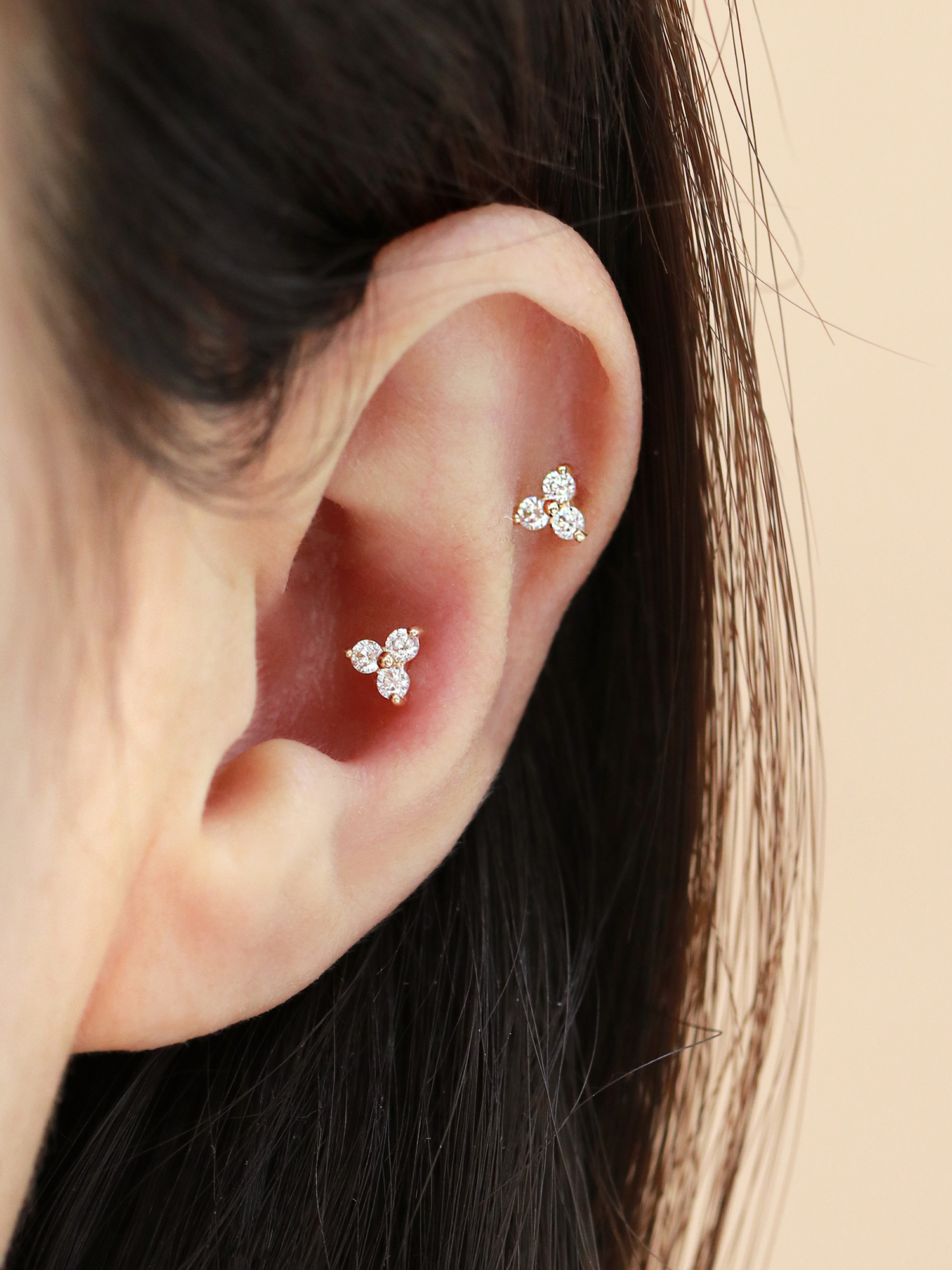 [0.8mm]14K 인터널 모이사나이트 다이아 삼각 라블렛 피어싱 귀걸이 이미지 7