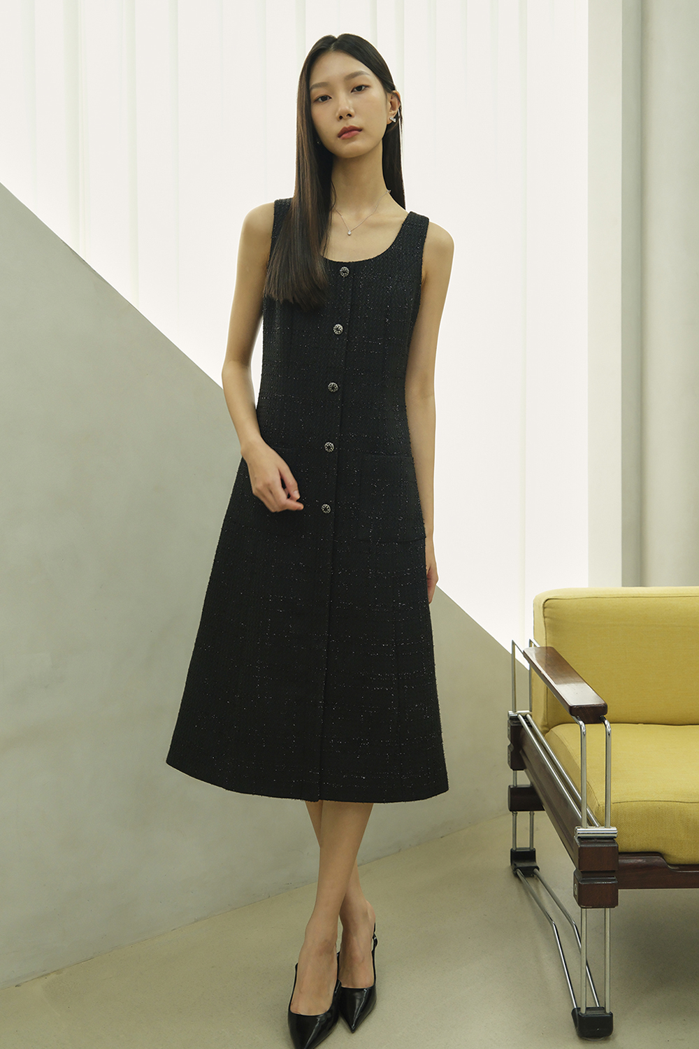 JANE U neck Sleeveless Tweed dress_black - 상세 이미지 2