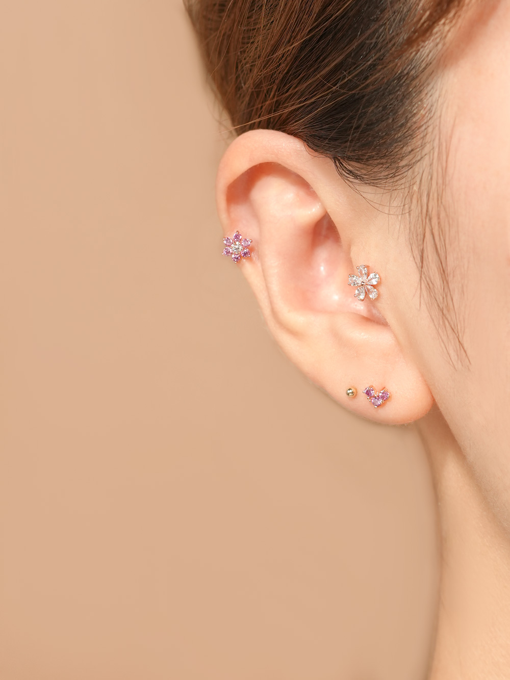 [0.8mm]14K 인터널 모이사나이트 다이아 컬러 러블리 플라워 라블렛 피어싱 귀걸이 - 상세 이미지 5