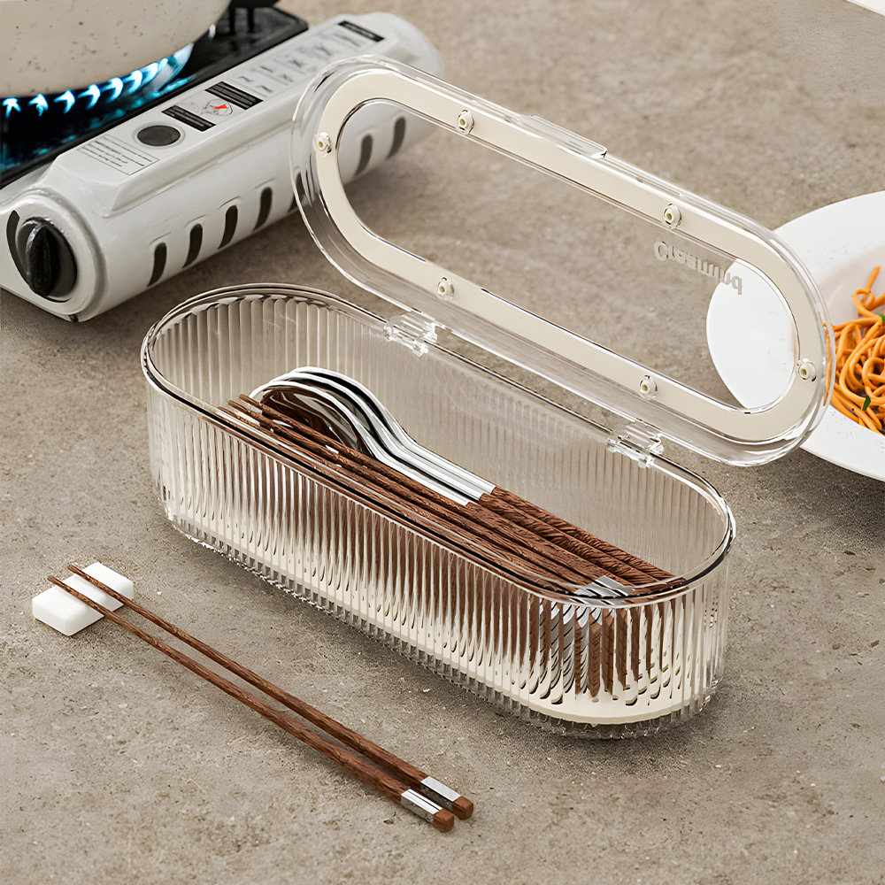 투명 수저정리함 물빠짐수저통 조리도구 보관함 뚜껑 숟가락통 싱크대 수저함