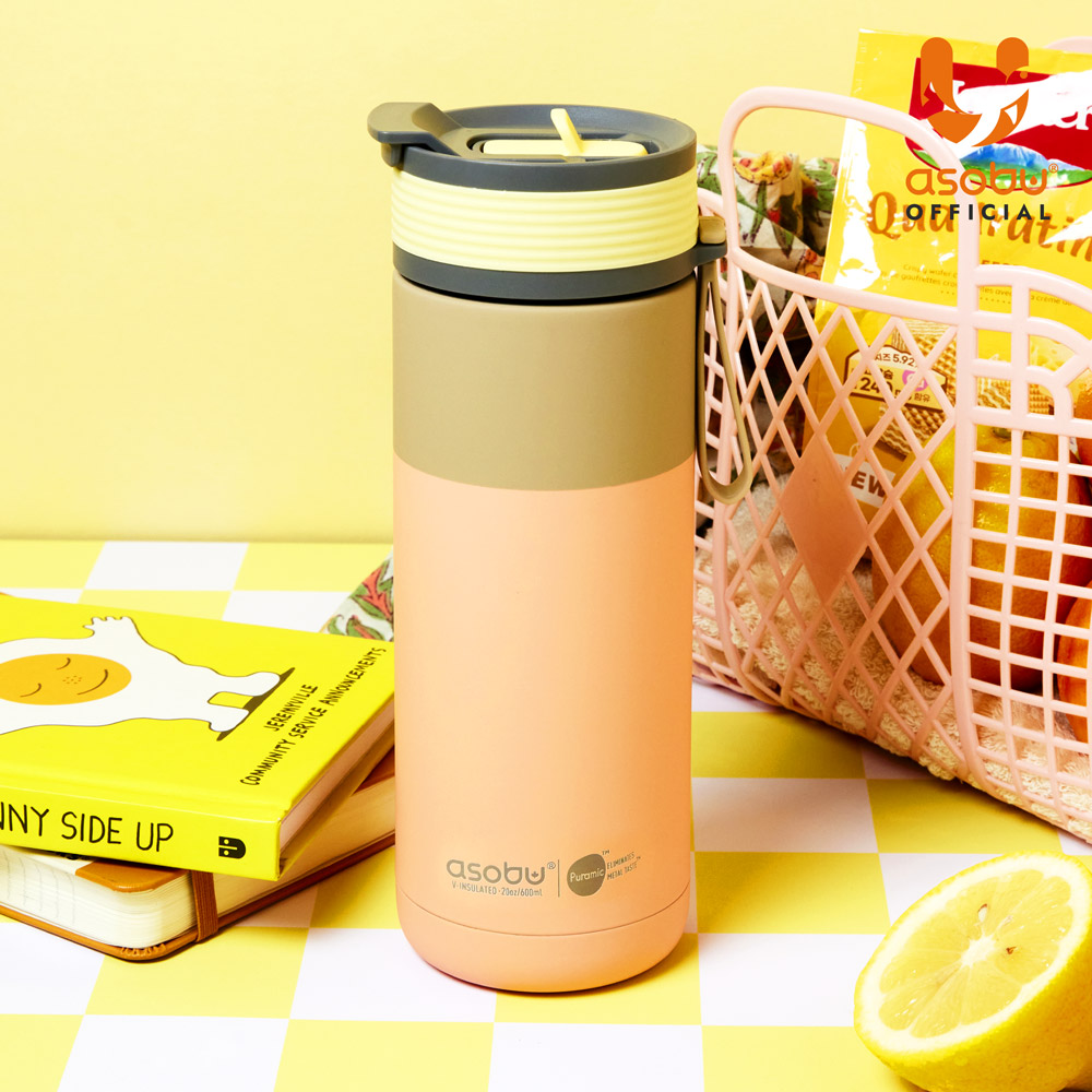 아소부 스테인레스 보온보냉 빨대 세라믹 텀블러 아스펜 600ml, 파스텔피치 - 상세 이미지 3