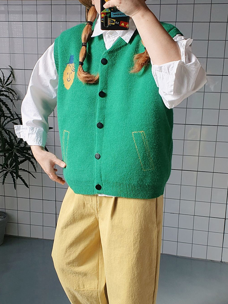 (무배) 오버핏 헬로우 니트 조끼 베스트