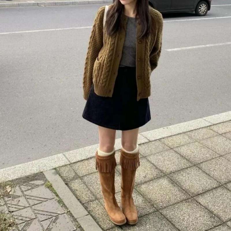 여성 빈티지 웨스턴 부츠 소가죽 라이더 롱부츠 - 상세 이미지 3