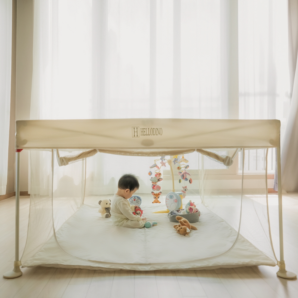 헬로디노 원터치 사각 베이비룸 전용패키지 휴대용 아기 울타리 안전가드 볼풀장 중형