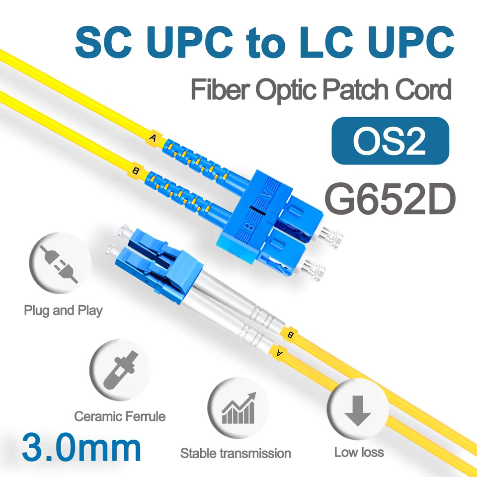 SC to LC UPC 광섬유 패치 점퍼 3.0mm OS2 케이블 코드 싱글 모드 듀플렉스 1m 3m 5m PVC G652D SM 1310/1550nm FTTH : 글로벌매점