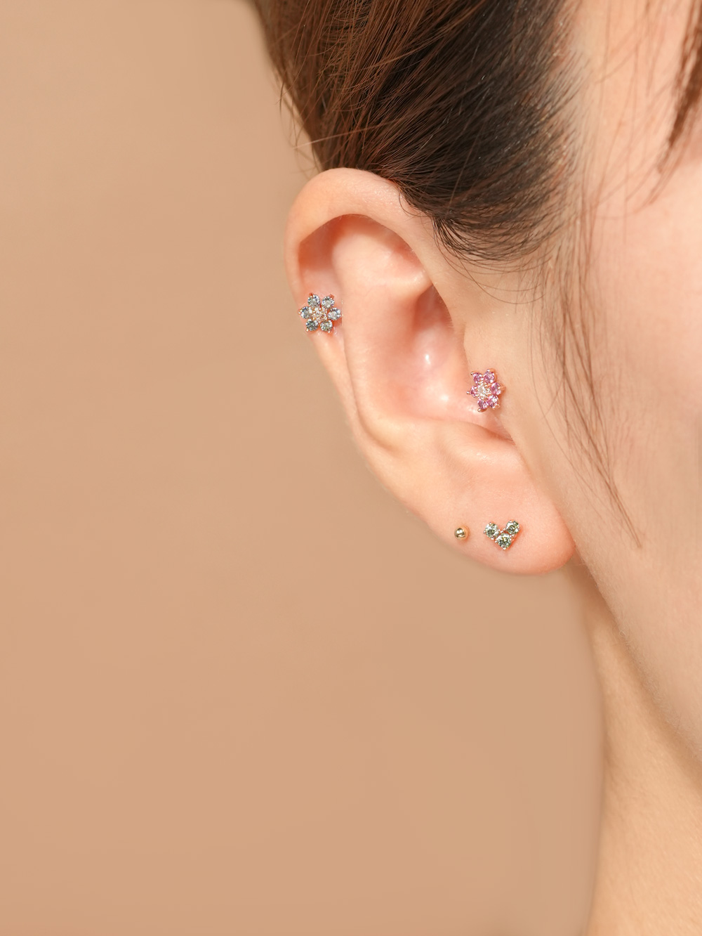[0.8mm]14K 인터널 모이사나이트 다이아 컬러 러블리 플라워 라블렛 피어싱 귀걸이 이미지 8