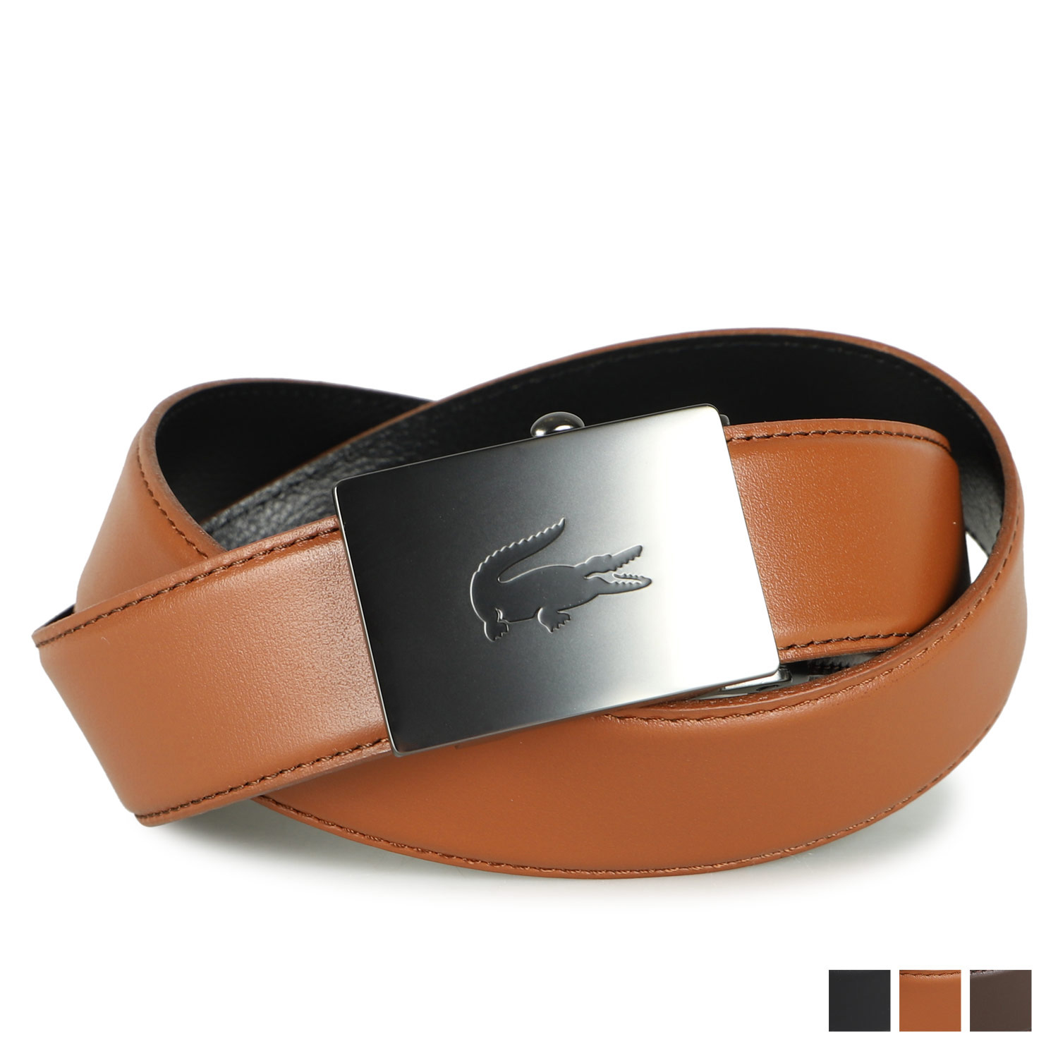 라코스테 Lacoste 남성 원터치 소가죽 벨트 LB84885 블랙 브라운 초코 3컬러 - 상품 이미지