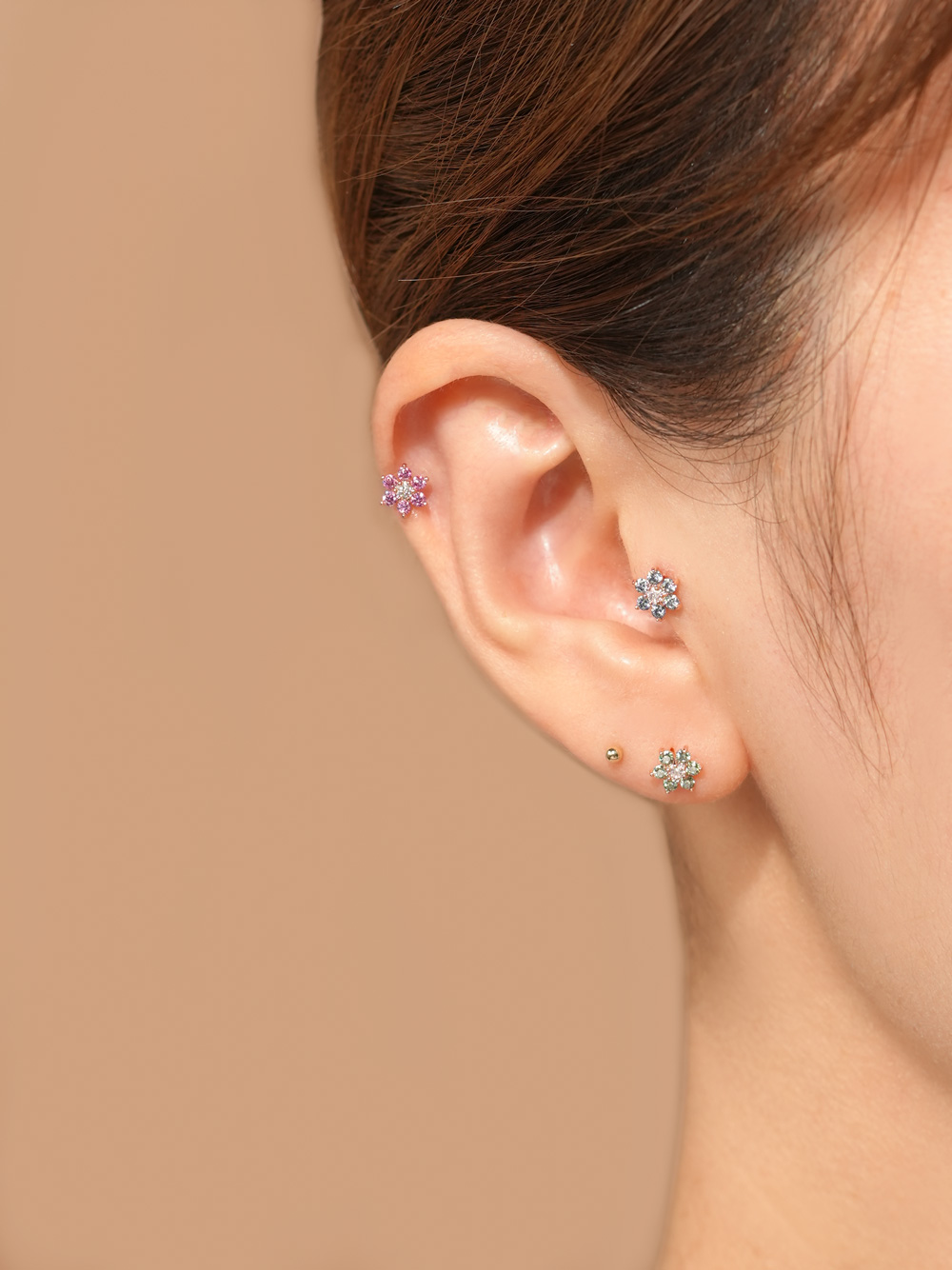 [0.8mm]14K 인터널 모이사나이트 다이아 컬러 러블리 플라워 라블렛 피어싱 귀걸이 - 상세 이미지 4