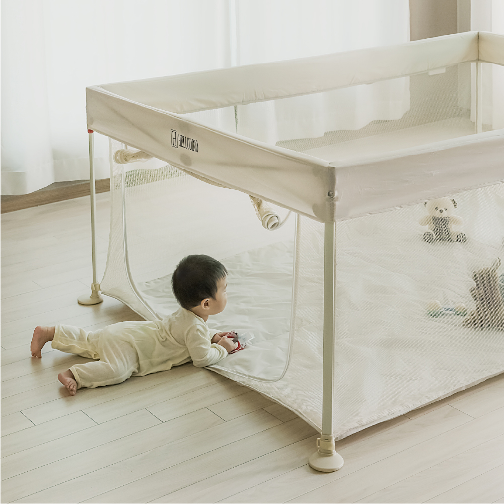 헬로디노 원터치 사각 베이비룸 전용패키지 휴대용 아기 울타리 안전가드 볼풀장 중형