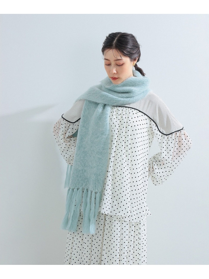 레이 빔즈 Ray BEAMS 모헤어 혼합 프린지 머플러 목도리 체리레드 아이스블루 - 상세 이미지 5