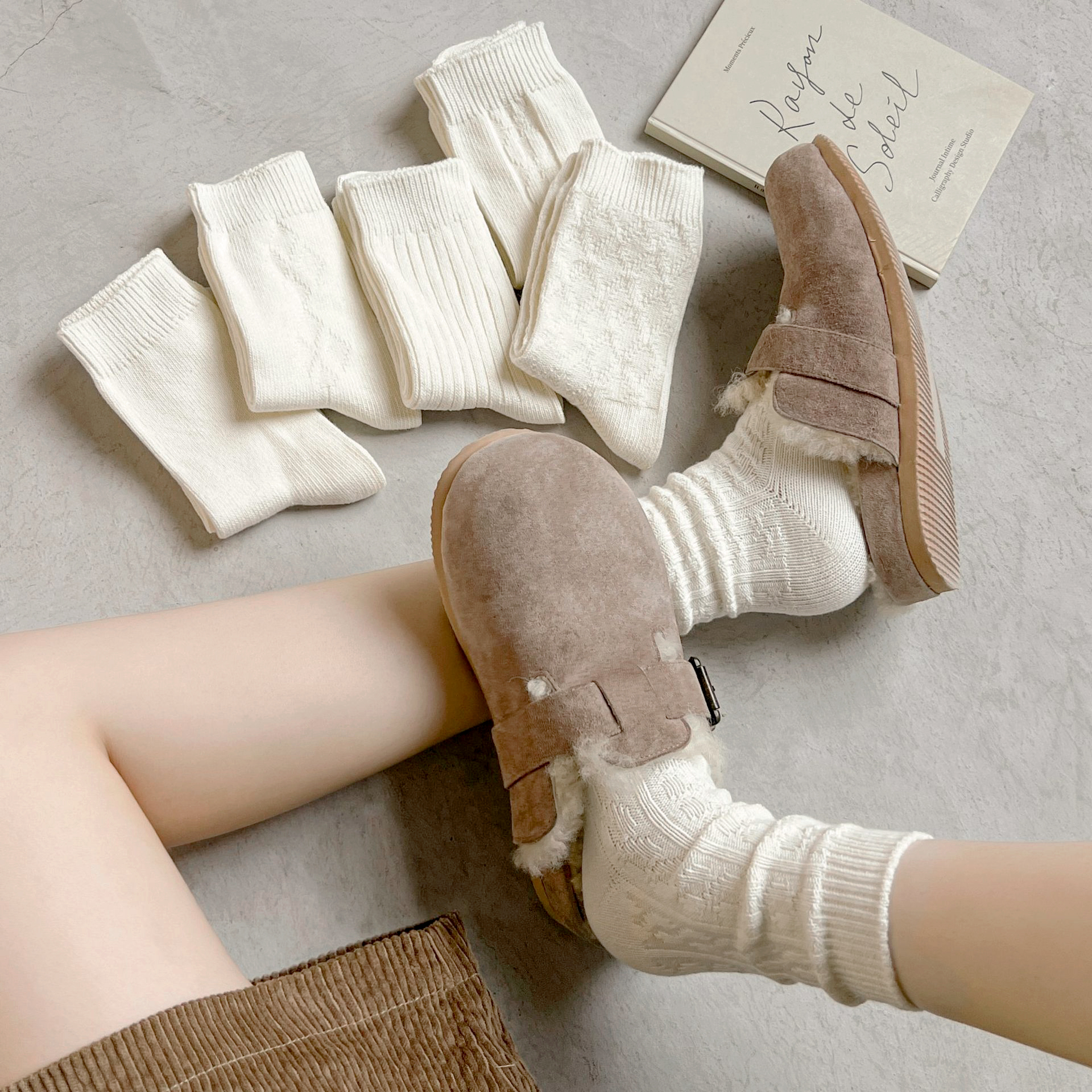 바닐라 면 니트 무압박 가을 겨울 임산부 여성 데일리 양말 중목 패턴 조임없는 삭스