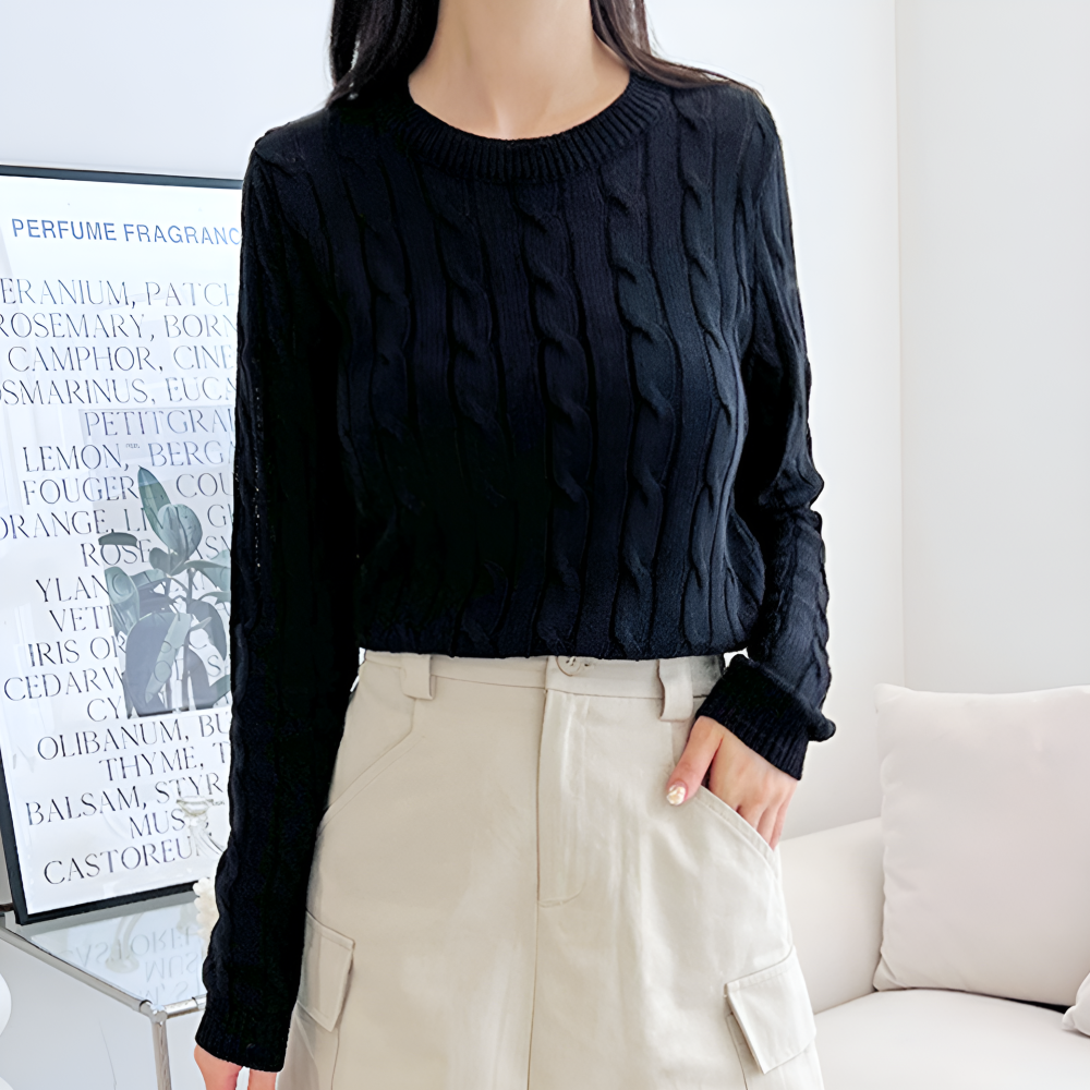 꼬임니트 세미크롭 케이블 꽈배기 라운드 봄 가을 간절기 니트