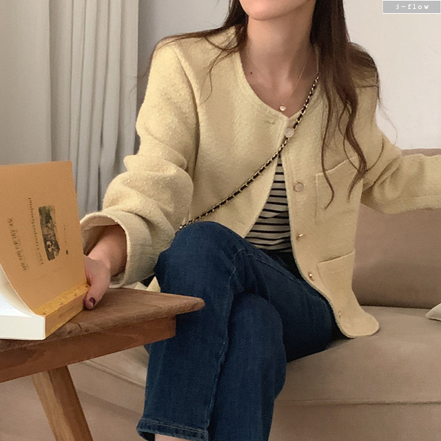 랜드 트위드 노카라 라운드 루즈핏 자켓 2col 가을 봄 하객 오버핏 포켓 제이플로우 - 상세 이미지 2