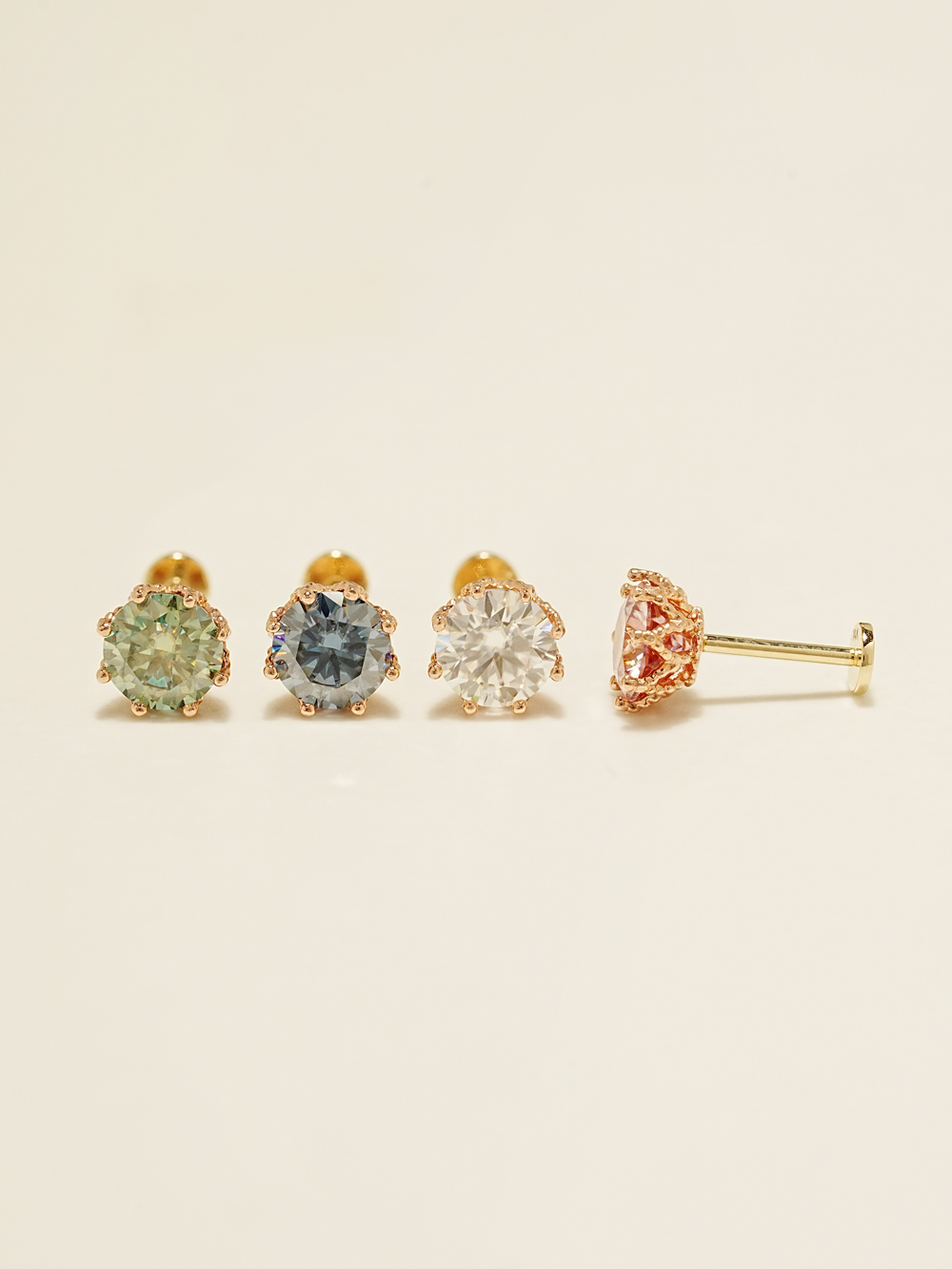 [1mm/1.2mm]14K 인터널 모이사나이트 다이아 퀸 라블렛 피어싱 귀걸이 - 상세 이미지 3