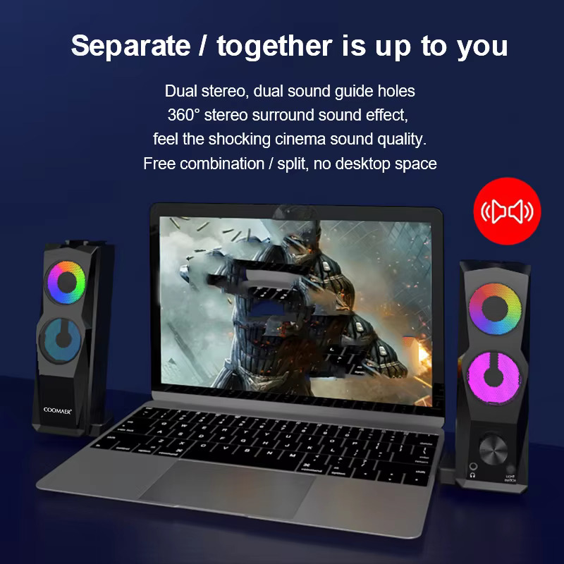 COOMAER PC 게이밍 스피커 Anvil Aux 3.5mm USB 스테레오 2.0 서브우퍼 사운드바 노트북 스마트폰 데스크탑 컴퓨터 플레이어용 2 인 1... 