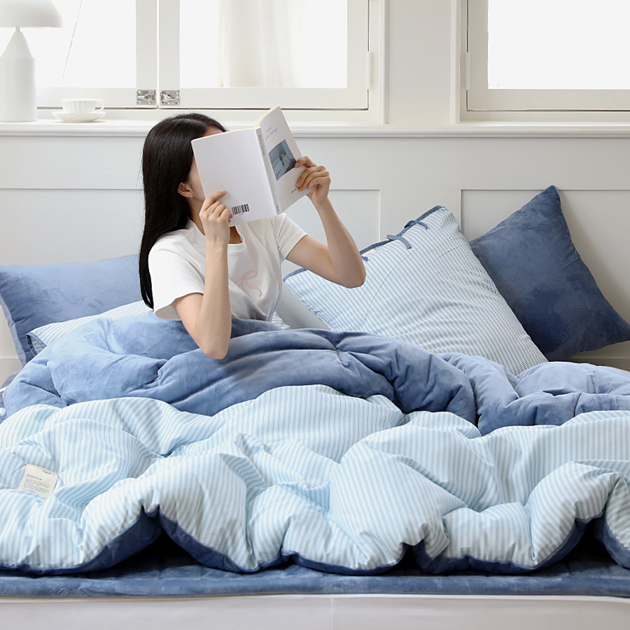 극세사이불 겨울 차렵이불 이음선없는 광폭 옥수수솜 시티팝 스트라이프 4색상 단품 SS