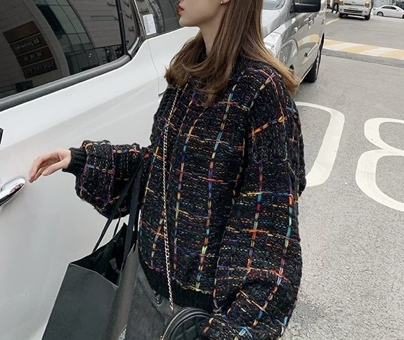 여자여자몰 실물깡패 색실뜨개 짜임 루즈핏니트티 컬러풀 라운드넥 이미지 6