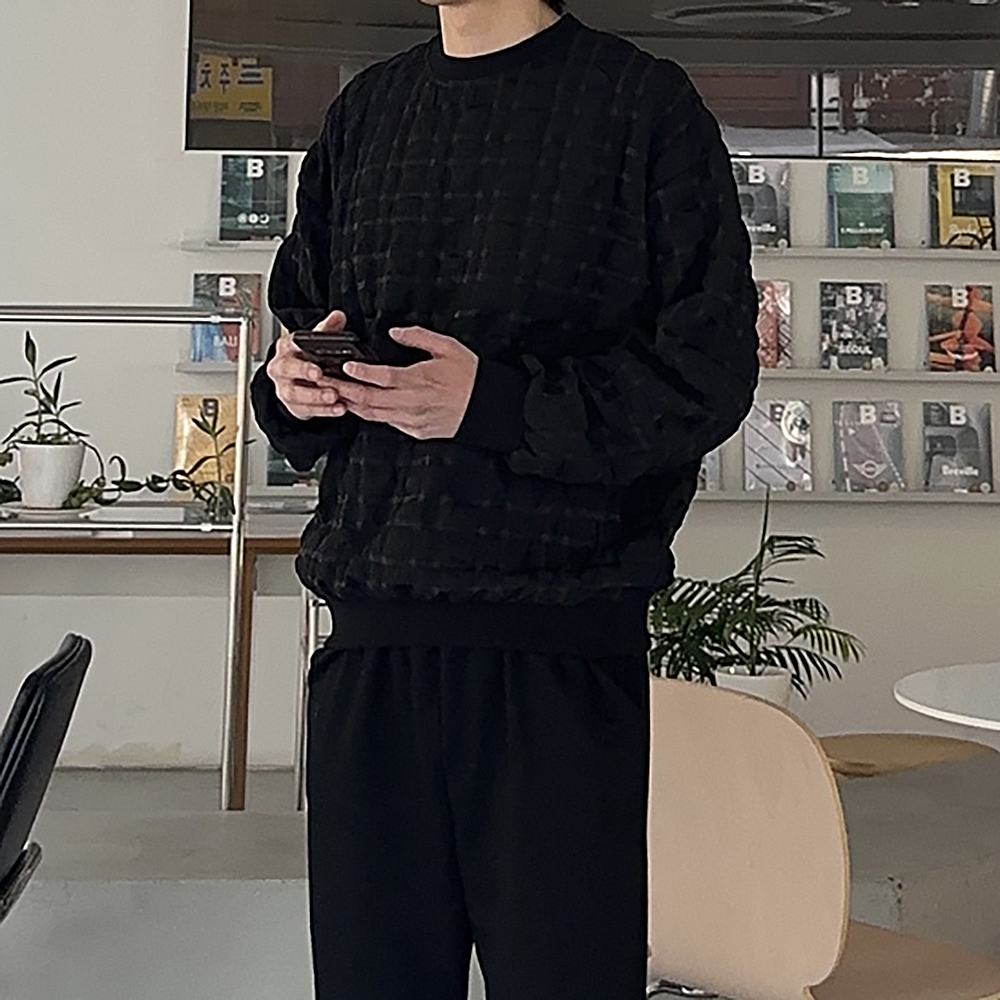 남자 오버핏 맨투맨 스퀘어 커플 맨투맨 남자 긴팔티 - 상품 이미지